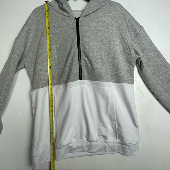 BRAND NEW Hooded pullover half zip Gray white size Large unisex long sleeve - Picture 10 of 14